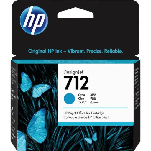 Cartouche d'encre cyan HP 3ED67A 712 - 29 ml pour DesignJet T210/T230/T250/T630/T650