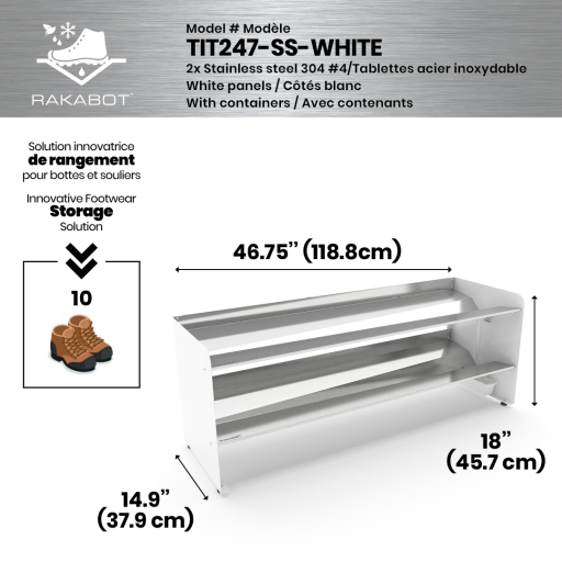 Rakabot TIT247-SS-WHITE Titan 2-Tier Shoe Rack White