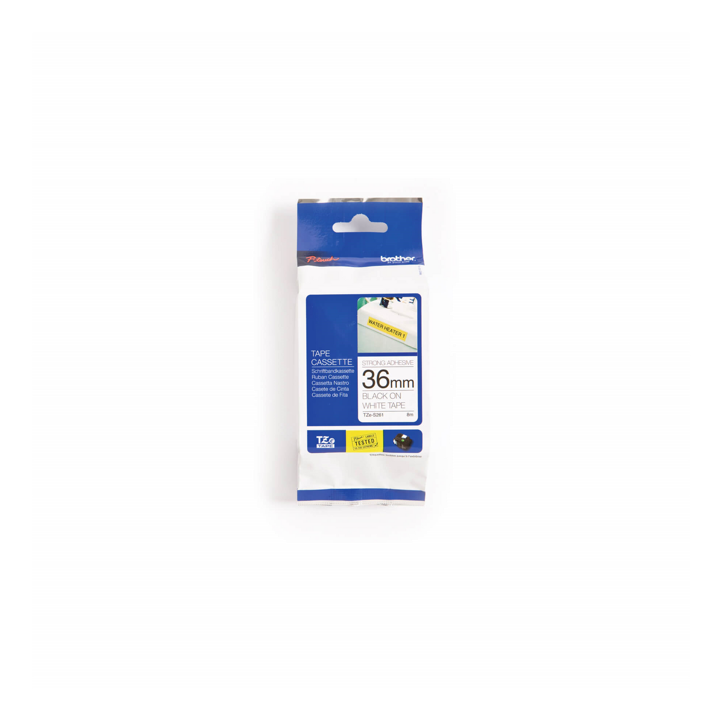 Brother Genuine TZe-S261 Black on White Extra Strength Adhesive Tape for P-touch Label Makers, 36 mm wide x 8 m long