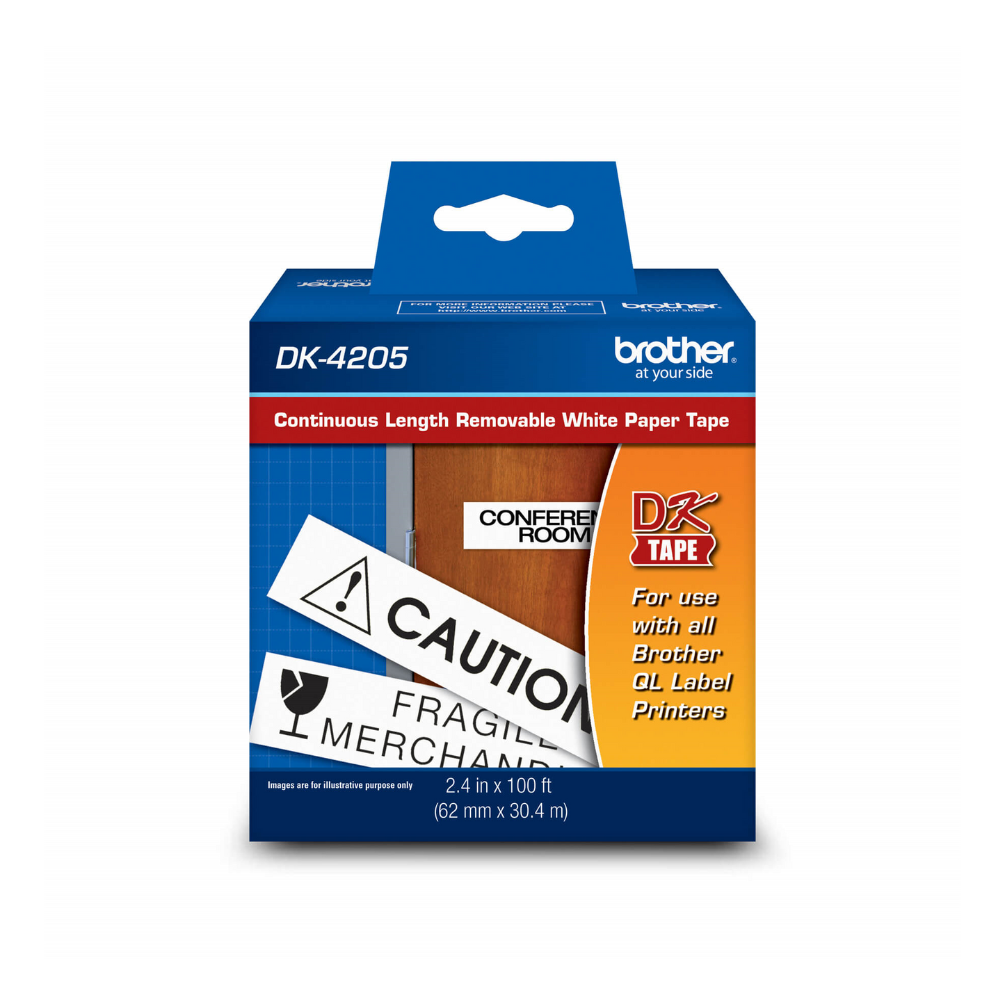 Brother DK-4205 Ruban de papier amovible de longueur continue, noir/blanc, 2,4" x 100' (62 mm x 30,4 m)