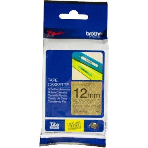 Brother TZeMPGG31 Ruban à motifs géométriques imprimé noir sur or pour étiqueteuses P-touch, 12 mm de large x 4 m de long