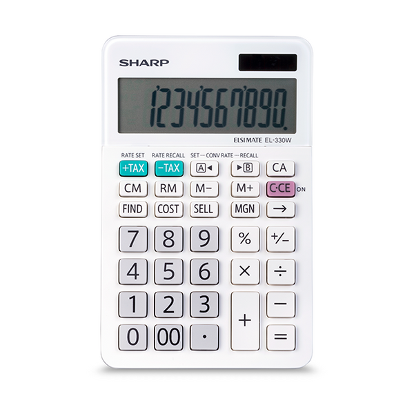 SHARP EL330WB XL 10 Digit Desktop Calculator With Incline Display