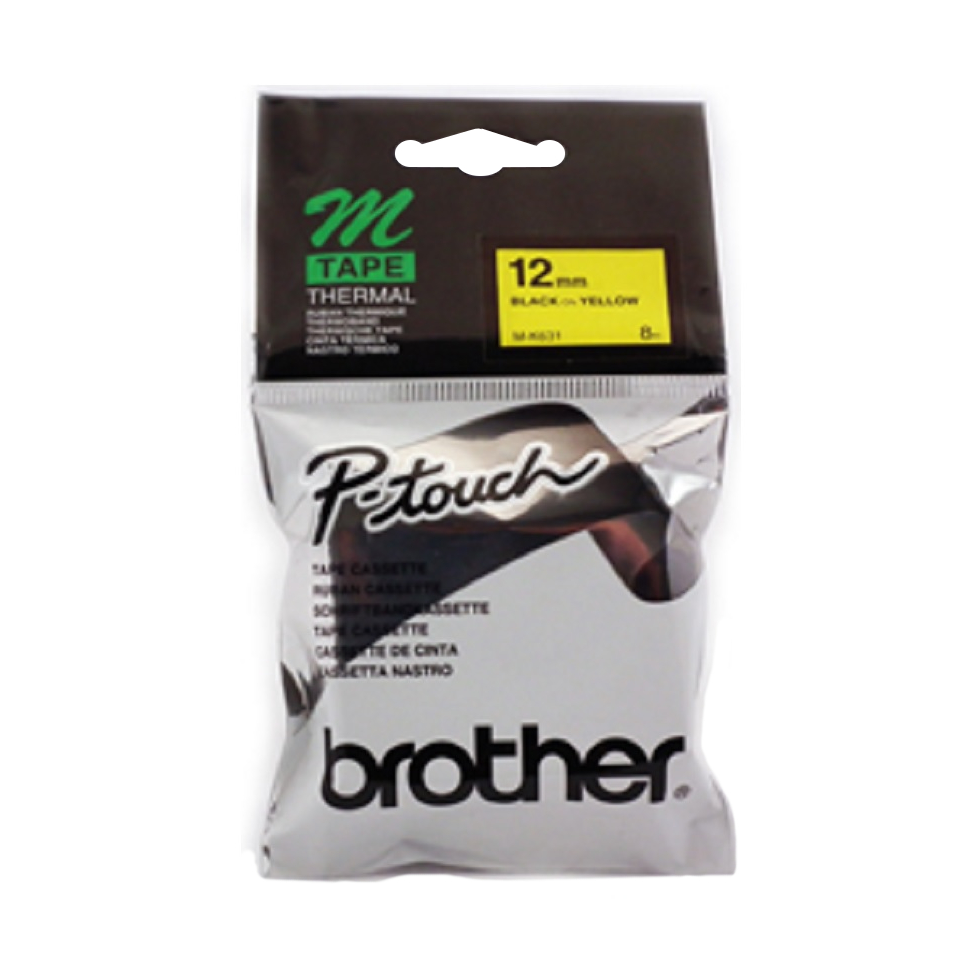 Brother MK631 Ruban non laminé noir sur jaune d'origine pour étiqueteuses P-touch, 12 mm de large x 8 m de long