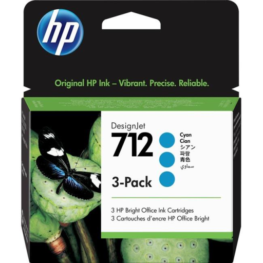 HP 3ED77A 712 Cyan Ink Cartridge 3-Pack - 29ml for DesignJet Printers
