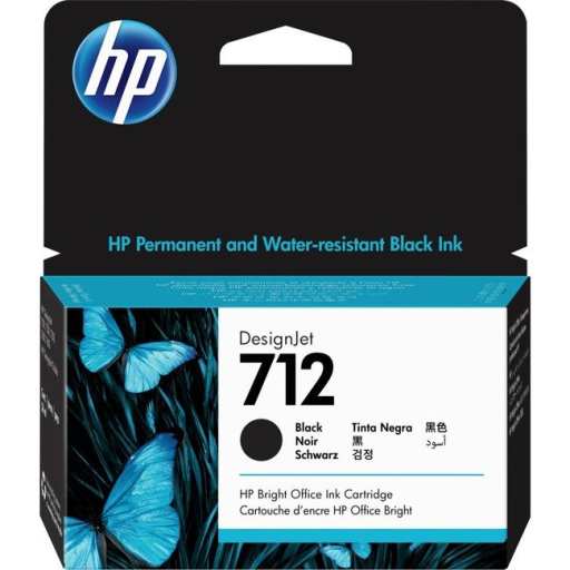 HP 3ED70A 712 Black Ink Cartridge - 38ml for DesignJet T210/T230/T250/T630/T650