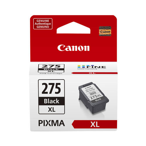 Genuine Canon PG-275XL high-yield black ink cartridge for PIXMA printers in original packaging.