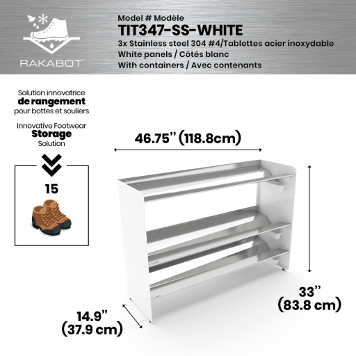 Rakabot TIT347-SS-WHITE Titan 3-Tier Shoe Rack White