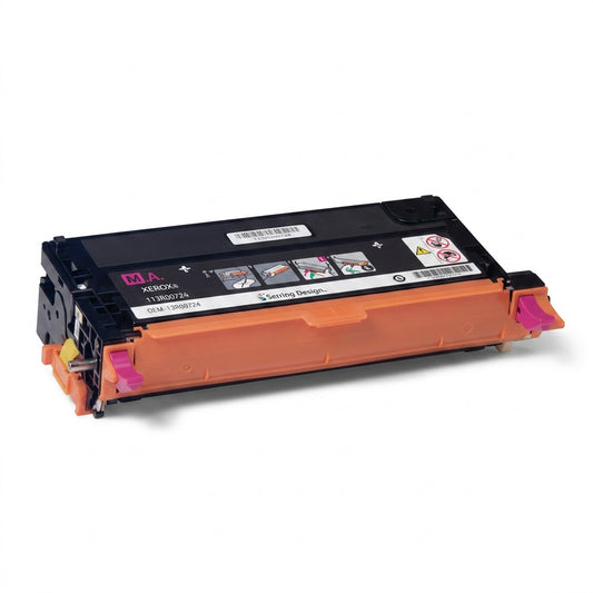 Xerox 113R00724 high-capacity magenta laser toner cartridge with protective orange cover.