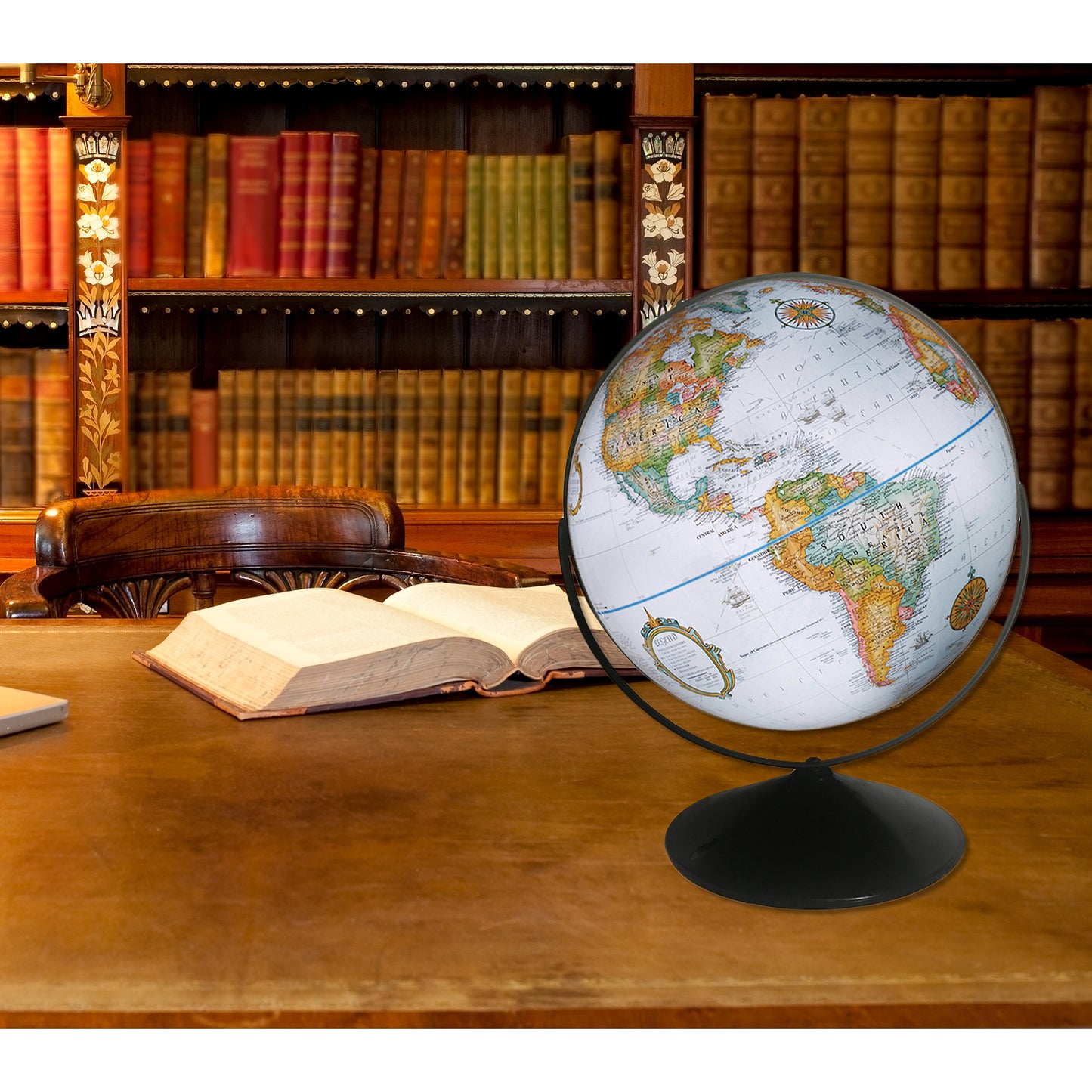 22202 Eureka 16"/40.5Cm Diameter Blue Ocean Globe With Black Metal Full Meridan And Metal Base (English)