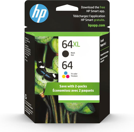 Pack combiné de cartouches d'encre HP 64 couleur et 64 XL noire