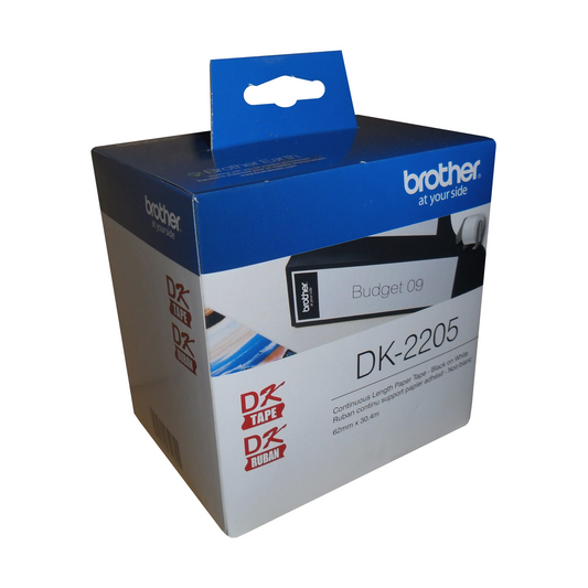 Brother DK-2205 Black/White Continuous Length Paper Tape - 2.4" x 100' (62 mm x 30.4 m)