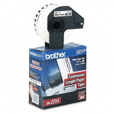 Brother DK-2214 Black/White Continuous Length Paper Tape 0.47" x 100' (12 mm x 30.4 m)