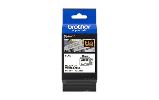 Brother FLe2511 Encre noire sur étiquettes de drapeau découpées en polyester blanc pour étiqueteuses P-touch, 21 mm de large x 45 mm de long