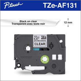 Brother TZeAF131 Ruban adhésif noir sur transparent sans acide 12 mm pour étiqueteuses P-touch