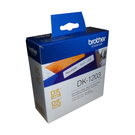 Étiquettes en papier pour dossiers de fichiers Brother DK-1203 (300 étiquettes) 0,66" x 3,4" (17 mm x 87,1 mm)