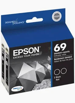 T069120-D2 Epson T069 Durabrite Ultra Black Dual Pack Ink Cartridges Standard Capacity Single-Facing