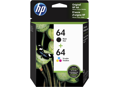 X4D92AN HP 64 Tri-color/Black Ink Crtg Cmbo 2-Pk