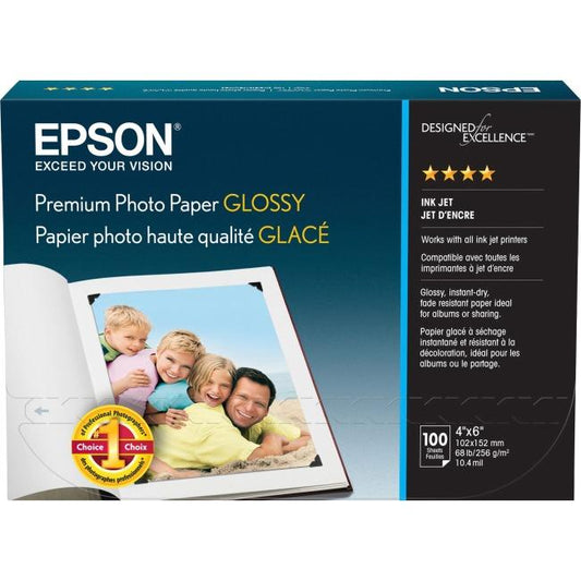 S041727 Epson Premium Photo Paper Glossy, 4x6, 100 sheets